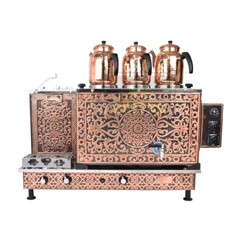 3-burner copper samovar, gas and electric