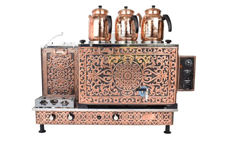 3-burner copper samovar, gas and electric