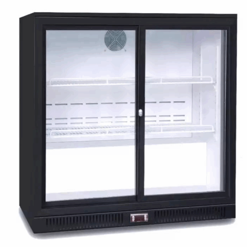 Bankool Backbar Double Glass Door Display Refrigerator, Model 210 - Black
